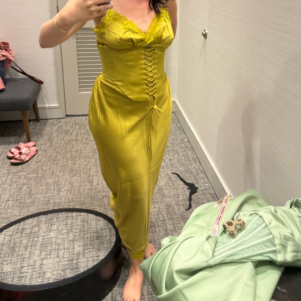 House Of Cb 'Salma' Chartreuse Satin Slip Dress Nwt Size Medium